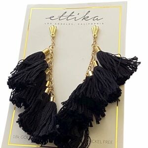 Ettika 18k Gold Plated Black Tassel Earrings